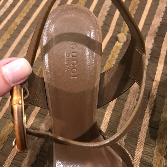 Gucci Brown Leather Nadege Wooden Platform Heels - Picture 5 of 8